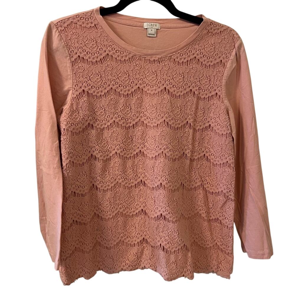 J. Crew Scallop Lace Blush Pink Cotton 3/4 Sleeve Shirt - M